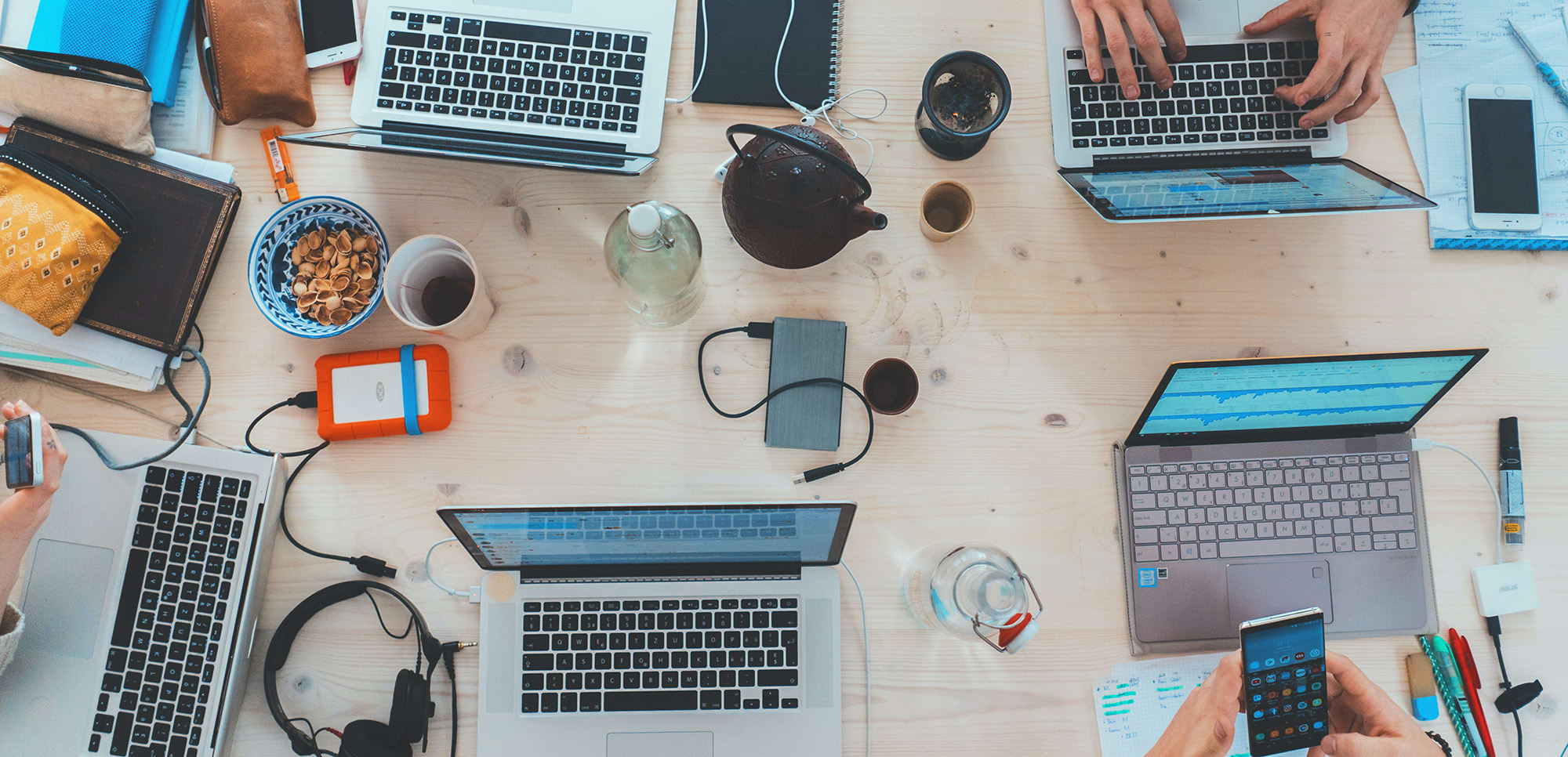 Laptops in a co-working area