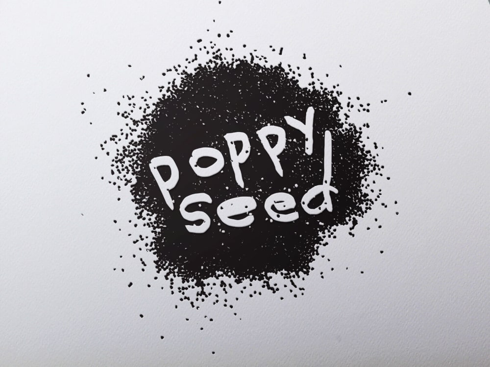 Poppy Seed identity emboss Poppy Seed identity design in black embossed on white textured paper