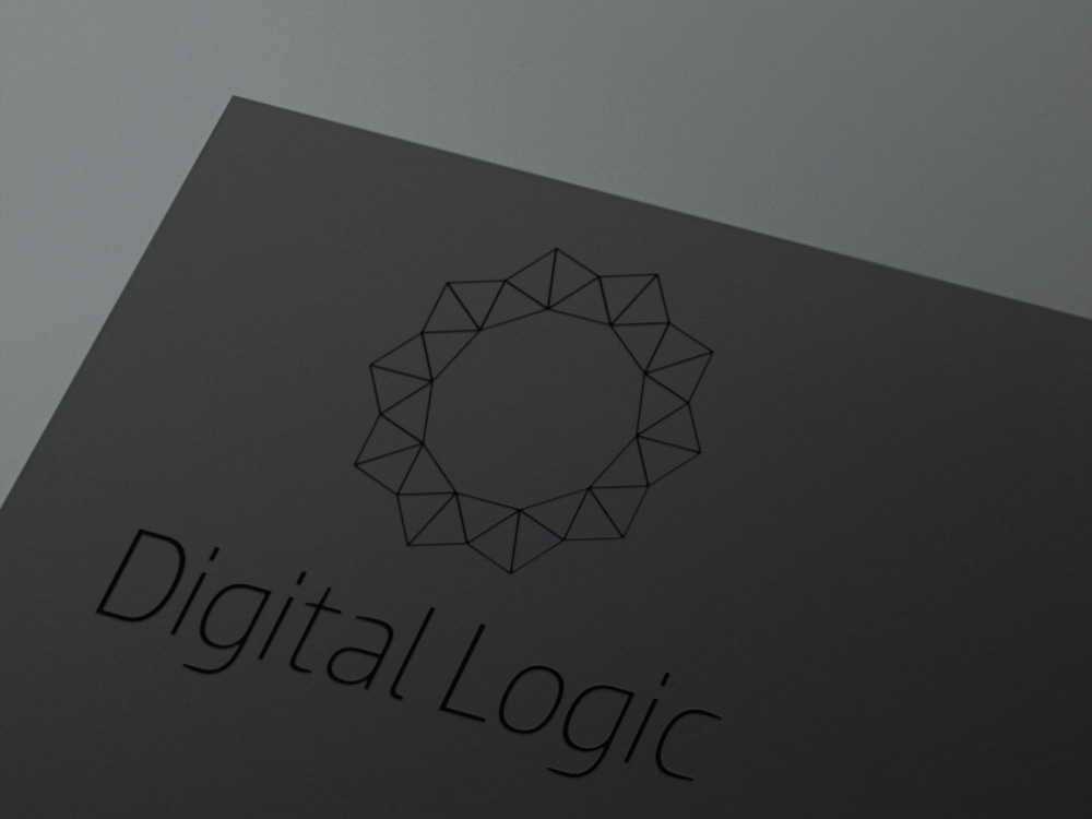 Digital Logic UV print Digital Logic monotone identity design printed on grey paper