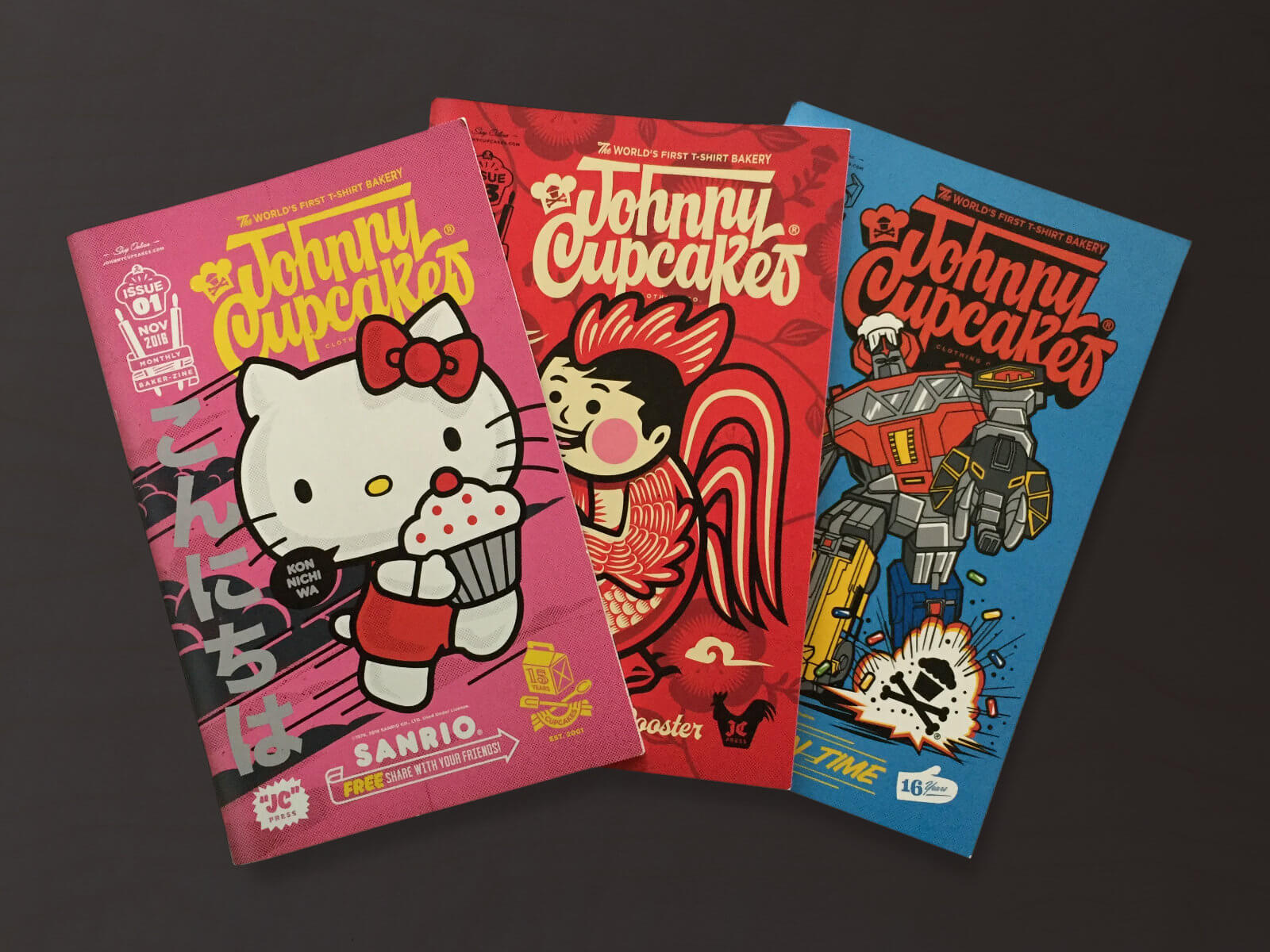 photo of three Johnny Cupcakes zines layed on top of each other