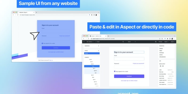 Aspect - Build react components visually. Copy UI code from any site