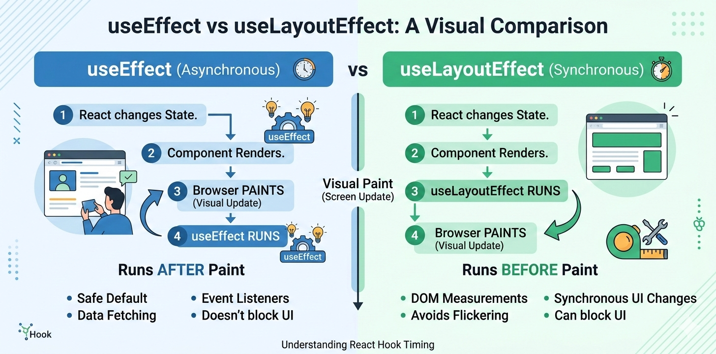 useEffect vs useLayoutEffect: 3 khác biệt sống còn bạn phải biết