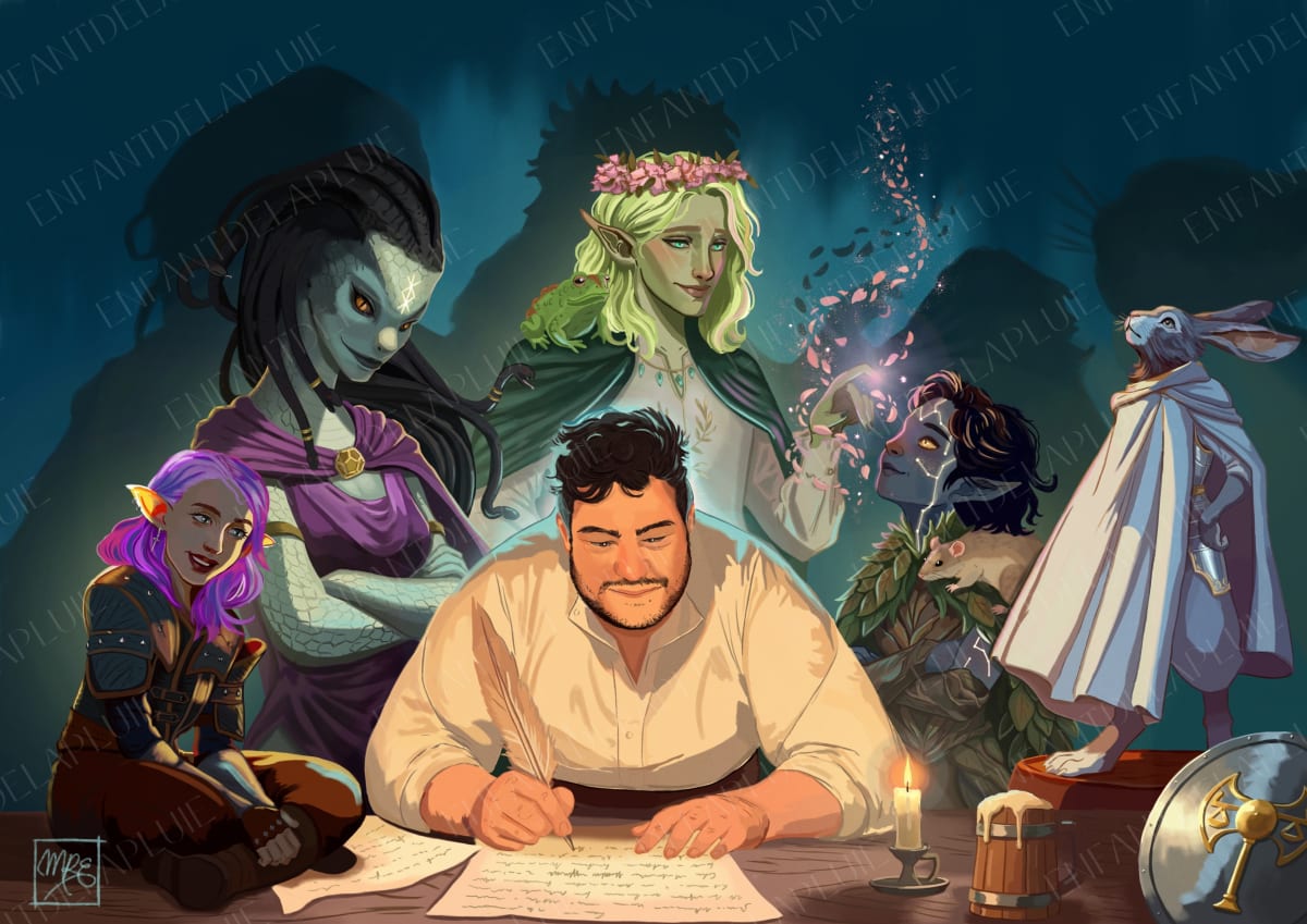 Groupe d'aventuriers DND et leur Maître du Jeu