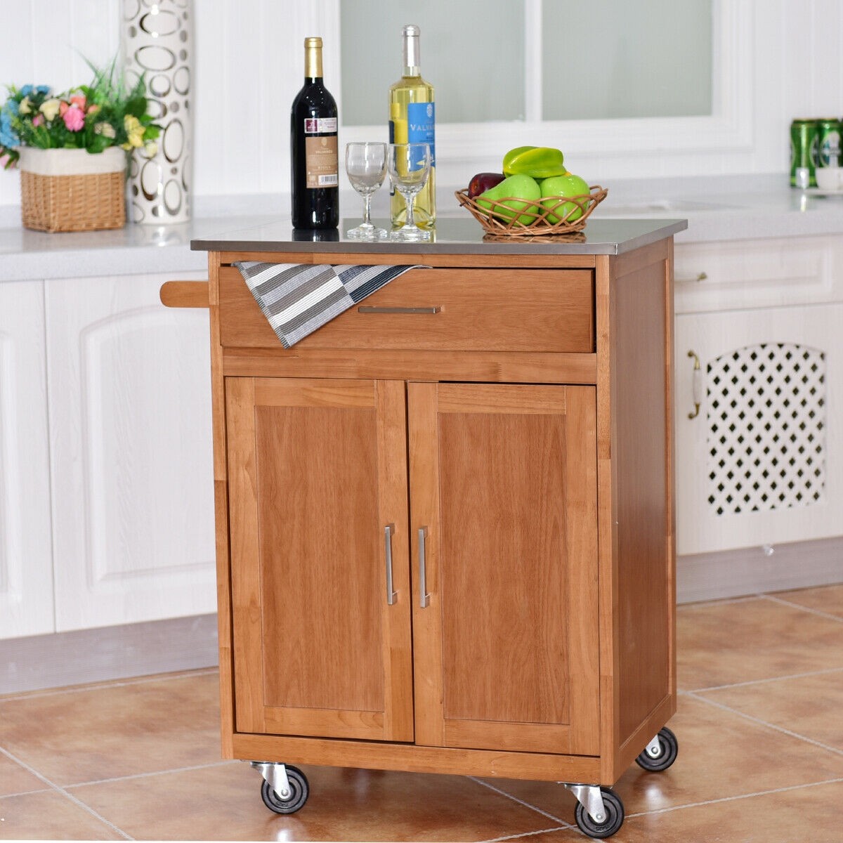 Minimalist Kitchen Storage Cabinet Cart with Simple Decor