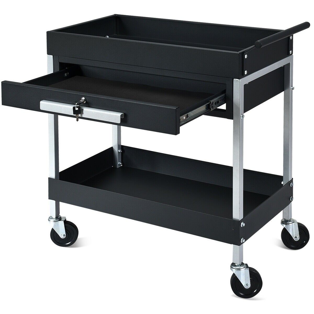 Large 2 Shelf Heavy Duty Utility Cart with Wheels for Tools Workshop Hotel