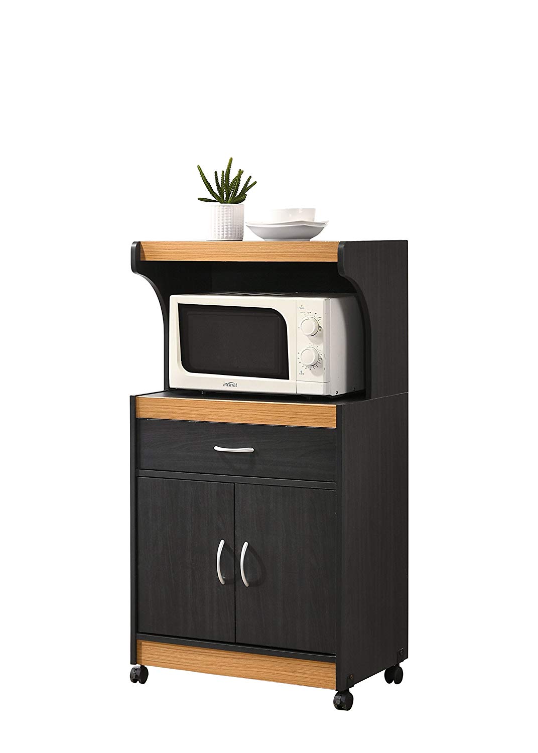 Dorm Microwave Stand Small Kitchen Cart Wood Organizer, Black