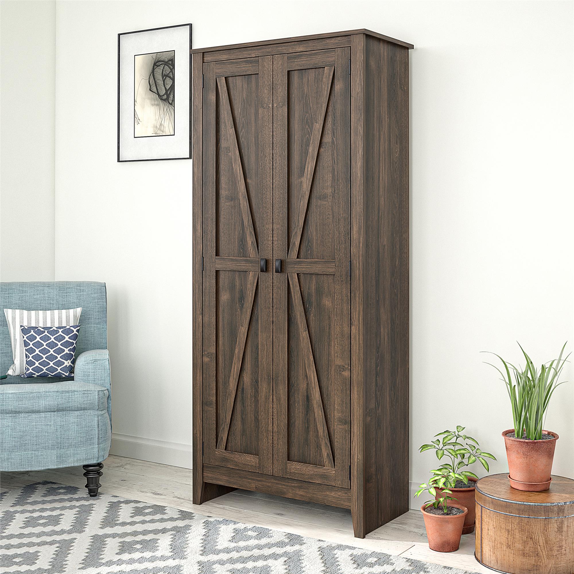Farmhouse Storage Cabinet Rustic Bookcase Pantry Linen Organizer