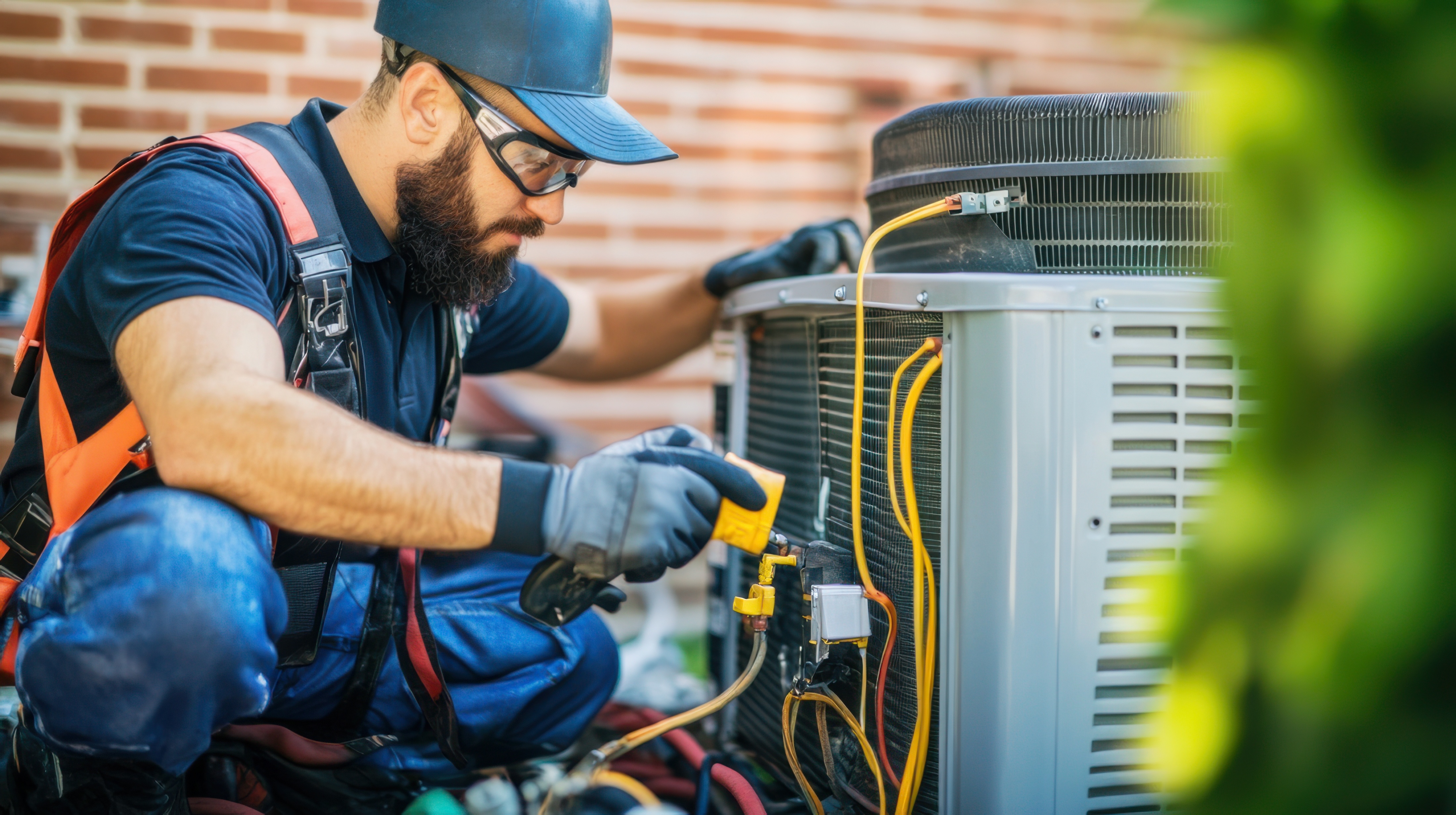 Technician replacing an AC filter or checking coils