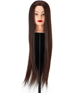 Gabbiano Hairdressing Training Head Synthetic Brown Length 55 cm