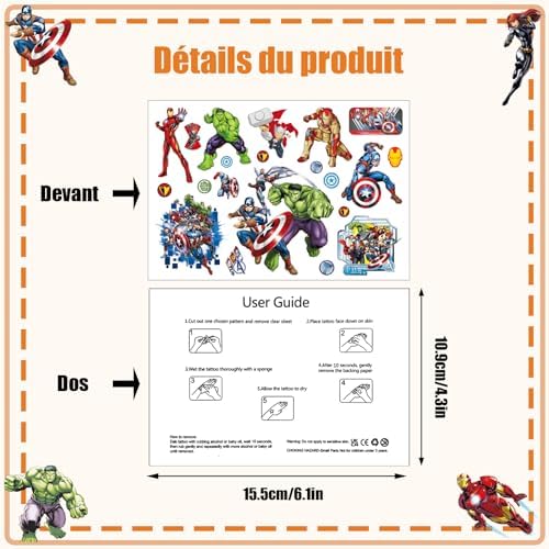 Vue 7 de Tatouage Enfant Avengers Feuilles