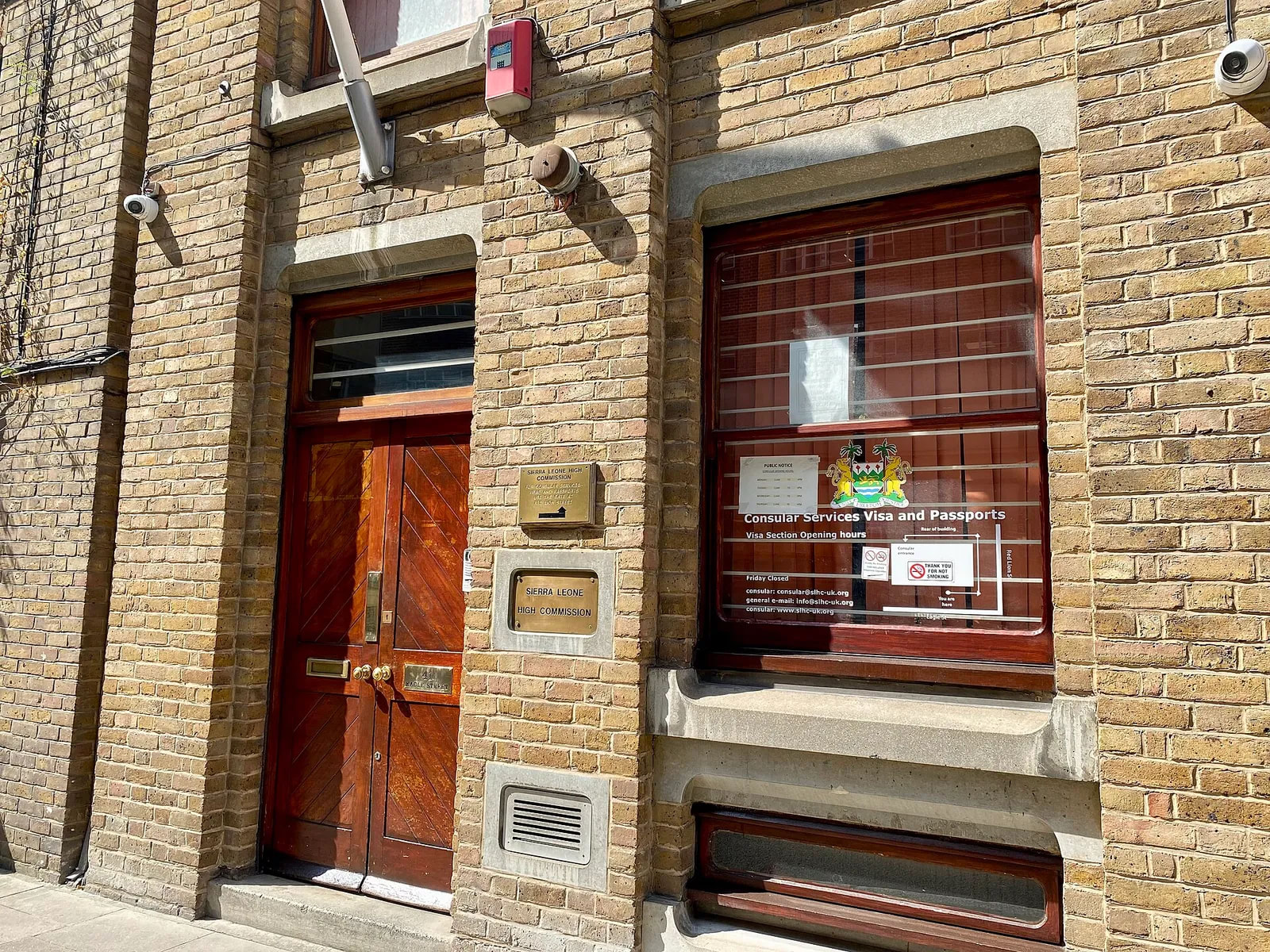 Entrance to the High Commission of Sierra Leone, Eagle Street, Holborn, August 2025