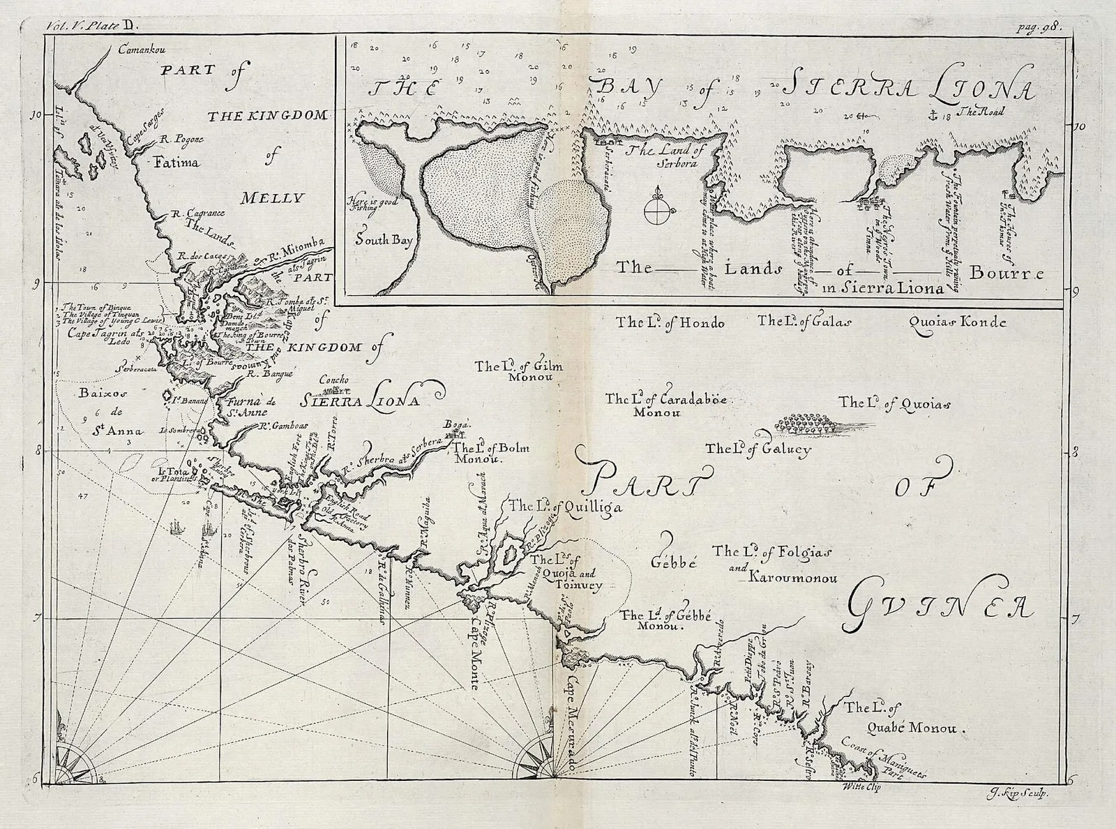 Map of part of the west coast of Africa, with an inset showing the coast of Sierra Leone