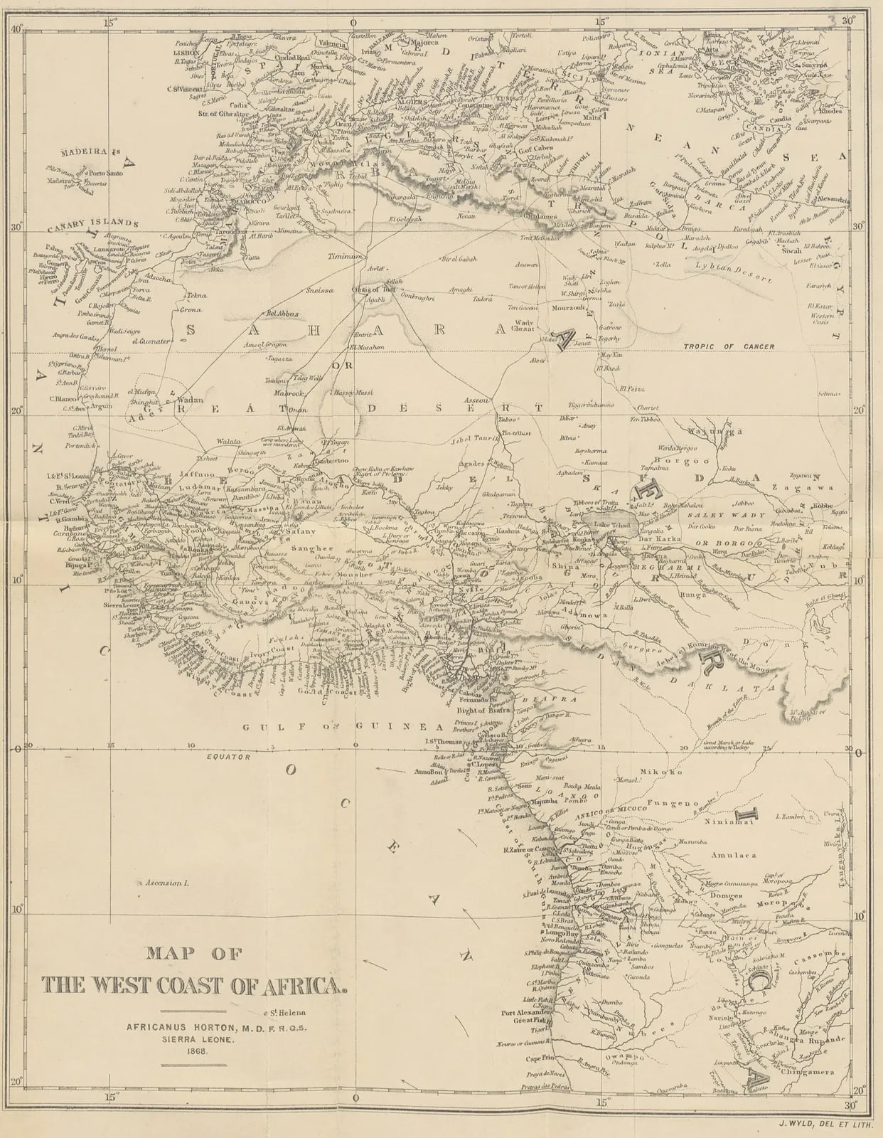 Map of the west coast of Africa, by Africanus Horton (1868)