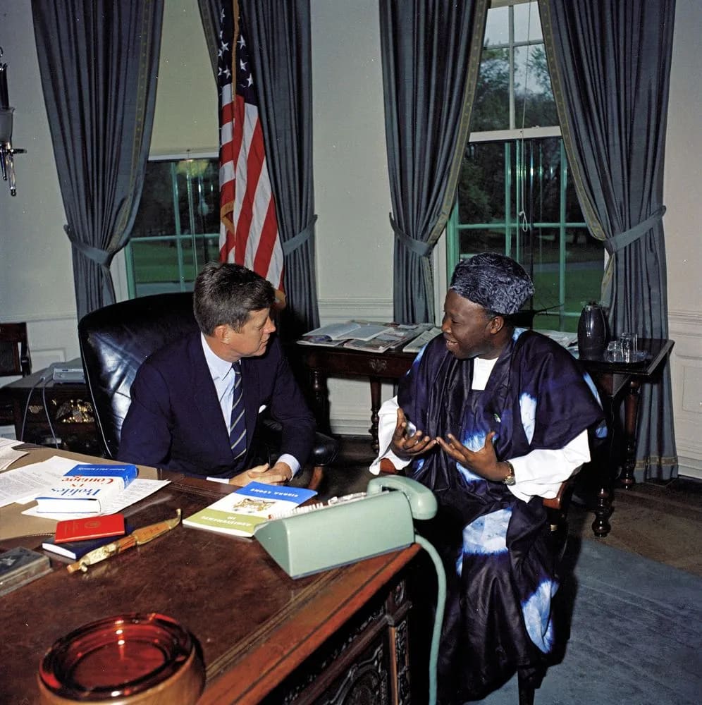 President John F. Kennedy meets with William H. Fitzjohn, Charge d'Affairs of Sierra Leone