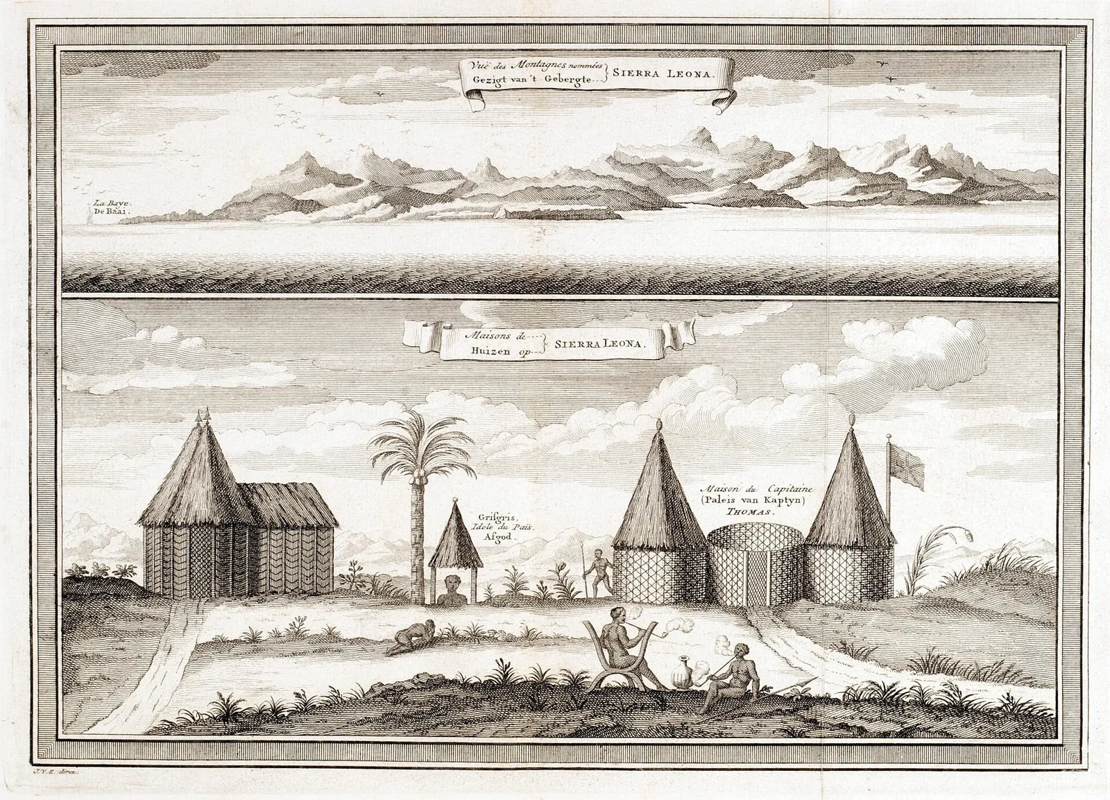View of the mountains called Sierra Leone; houses of Sierra Leone