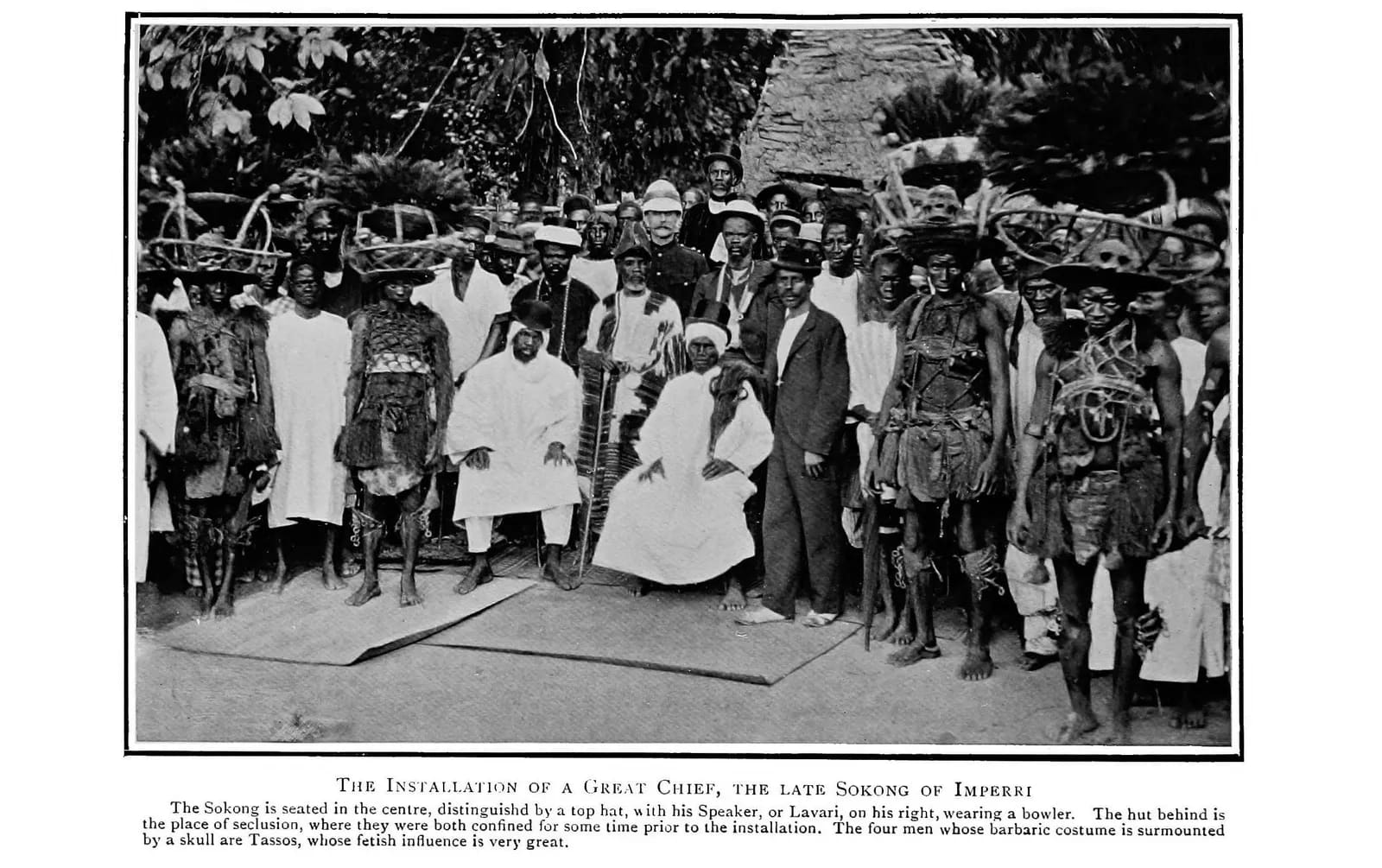 The installation of the Sokong of Imperri, with Tasso men in their headdresses, 1910