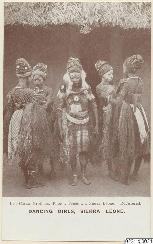 Dancing girls in Bundu dress (Lisk-Carew postcard)