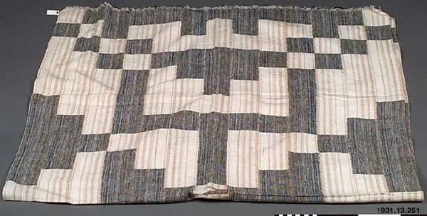 Country cloth: white cotton with blue geometric squares, collected 1931