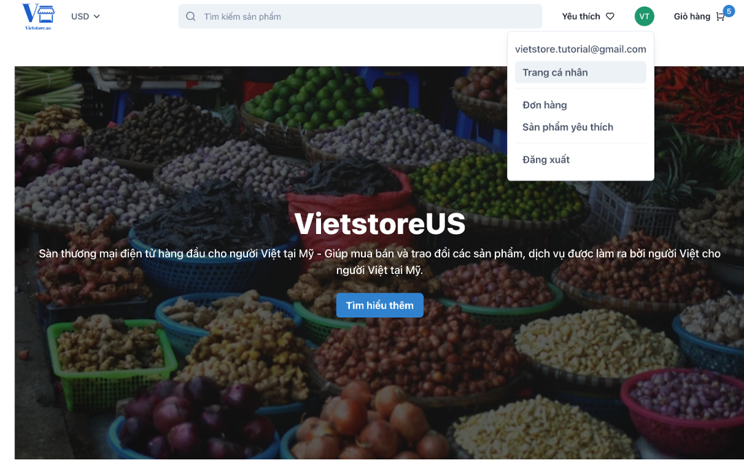 sign-in and navigate to profile page vietstore.us