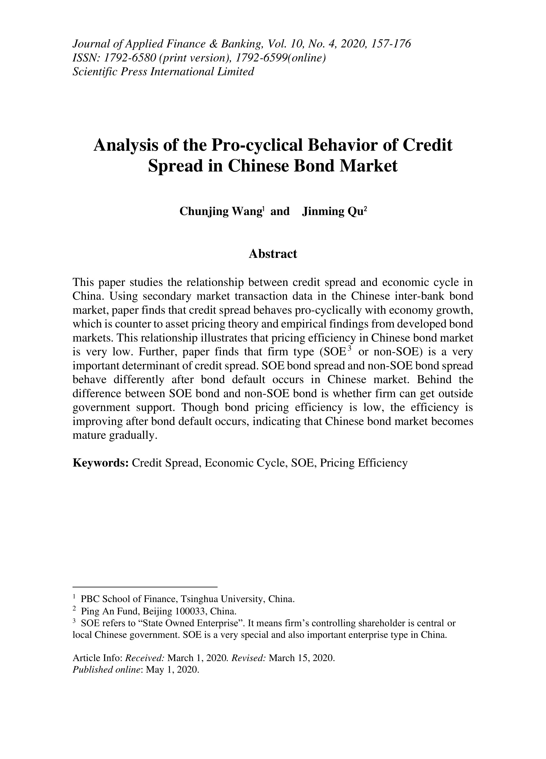 Analysis of the pro-cyclical behavior of credit spread in Chinese bond market