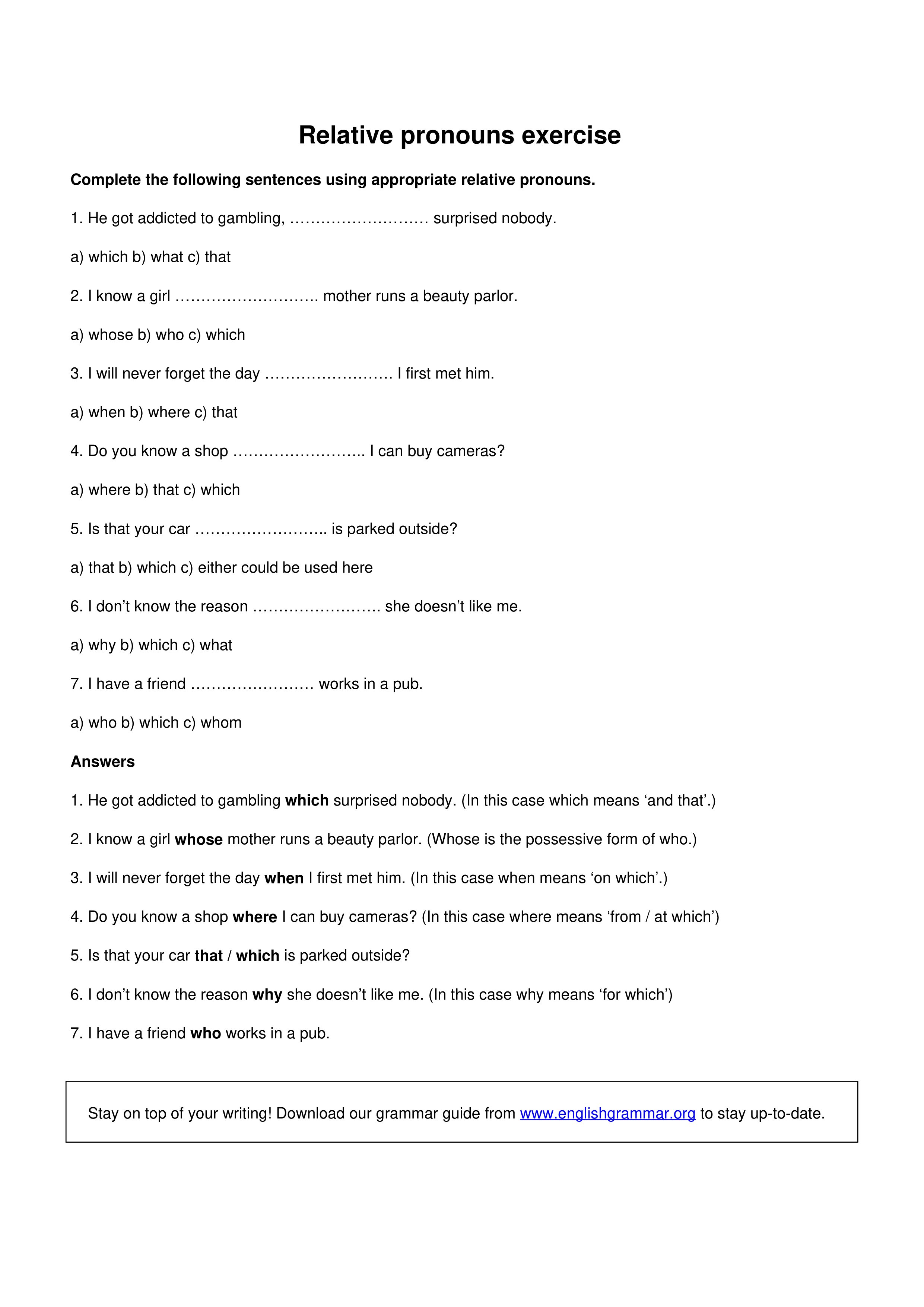 Relative pronouns exercise 5