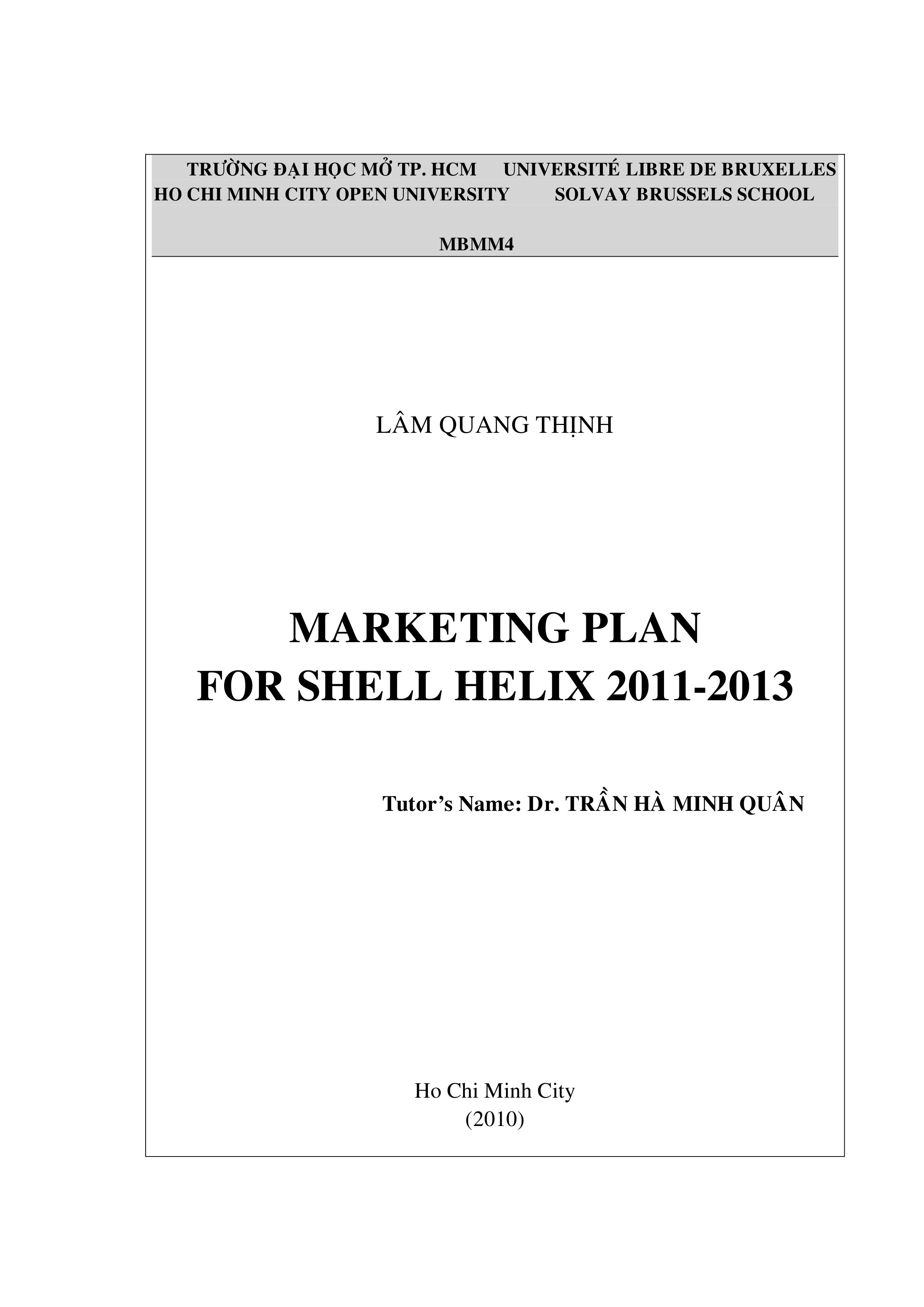 Marketing plan for Shell Helix 2011-2013