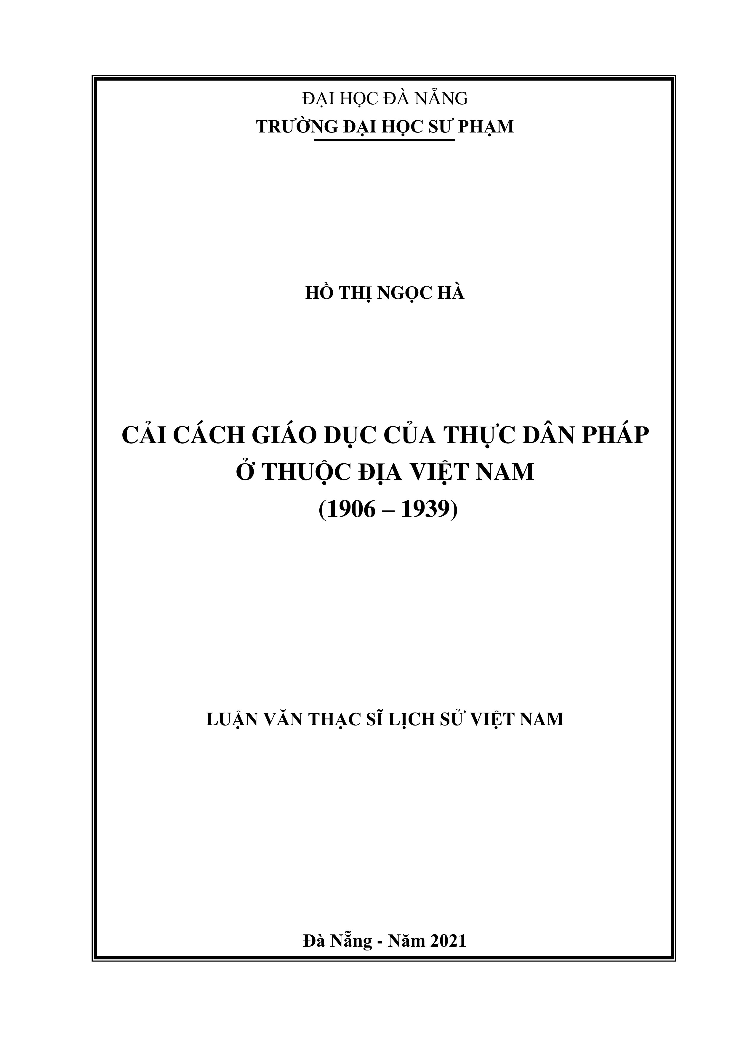 Cải cách giáo dục của thực dân pháp ở thuộc địa việt nam (1906 – 1939)