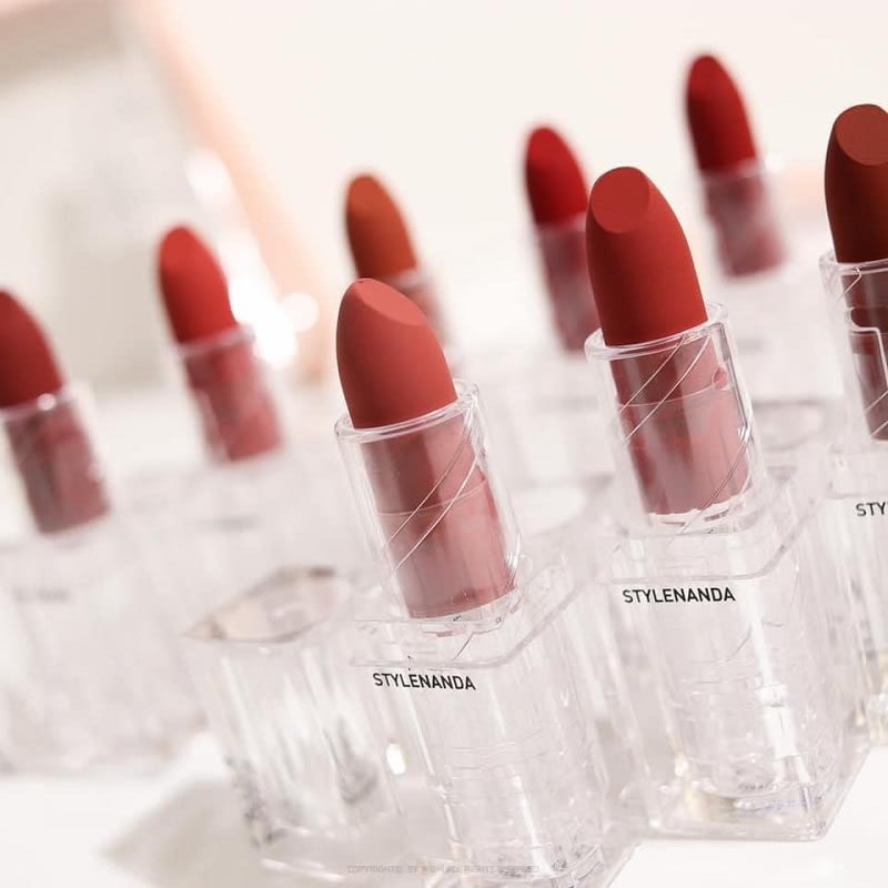 Review bảng màu son thỏi vỏ trong suốt 3CE Soft Matte Lipstick Clear Layer Edition