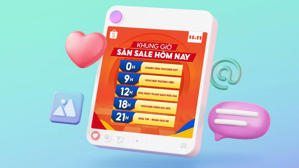 Khung giờ săn sale Shopee hiển thị nhiều mốc thời gian trong ngày