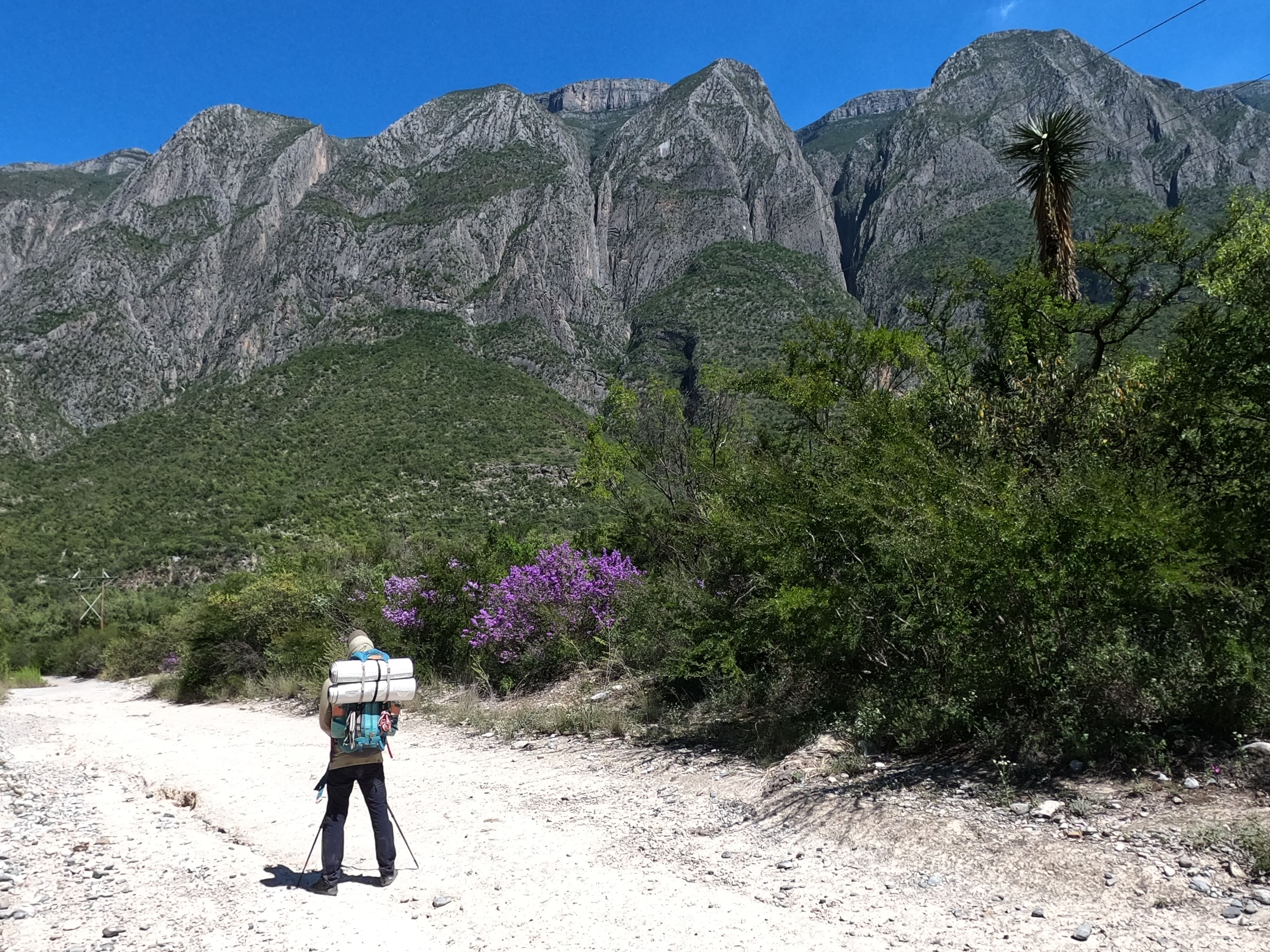 Alex carrying the big backpack