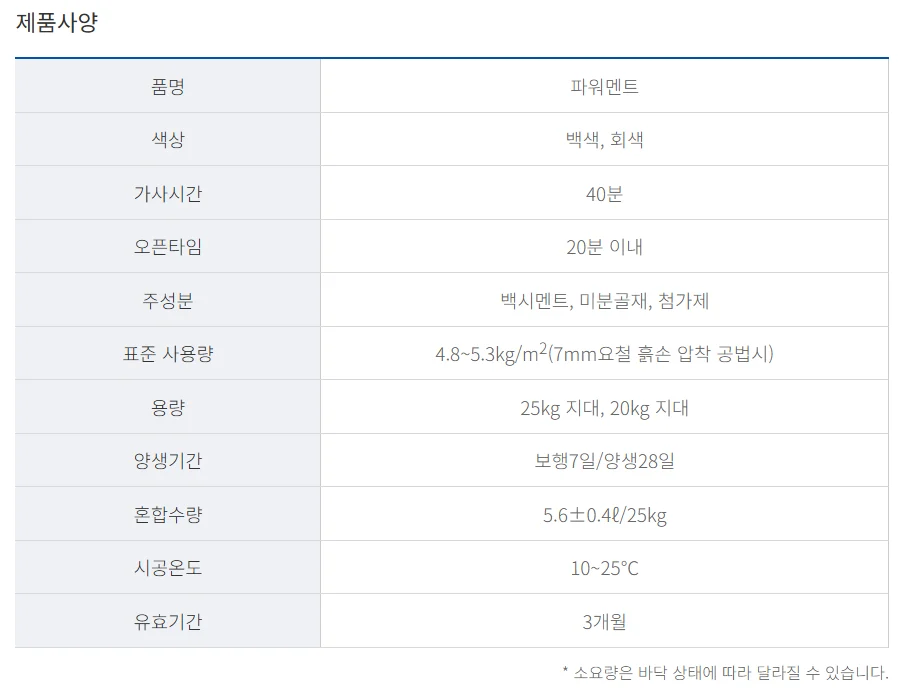 [유니온] 타일접착용 시멘트 파워멘트(백색,회색) 상세 이미지 1