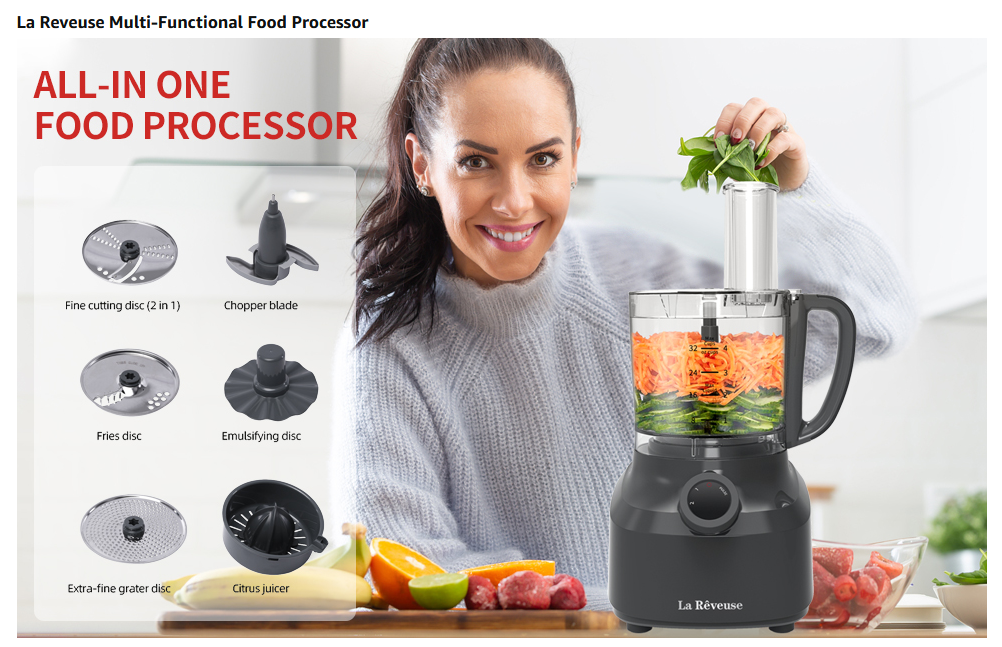 La Reveuse Electric Mini Food Processor Blender with 200 Watts, 2-Cup Prep  Bowl for Mincing,Chopping(Metallic Gray)