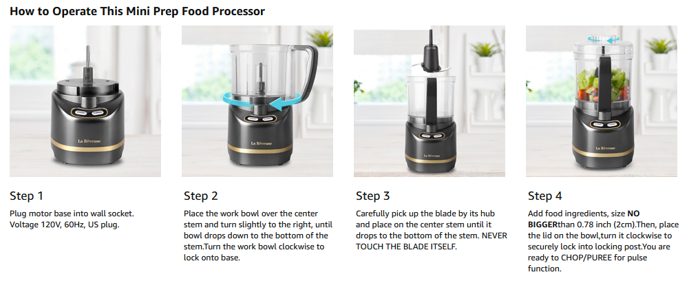 La Reveuse Electric Mini Food Processor with 200 Watts,2-Cup Prep