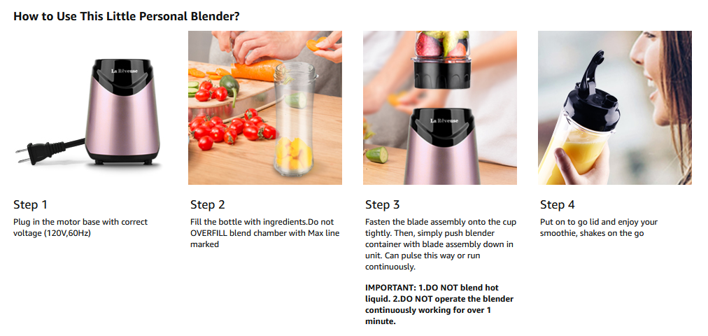 La Reveuse Smoothie Blender Personal Size 300 Watts with 2 Pieces 18 o – La  Reveuse Home Appliances