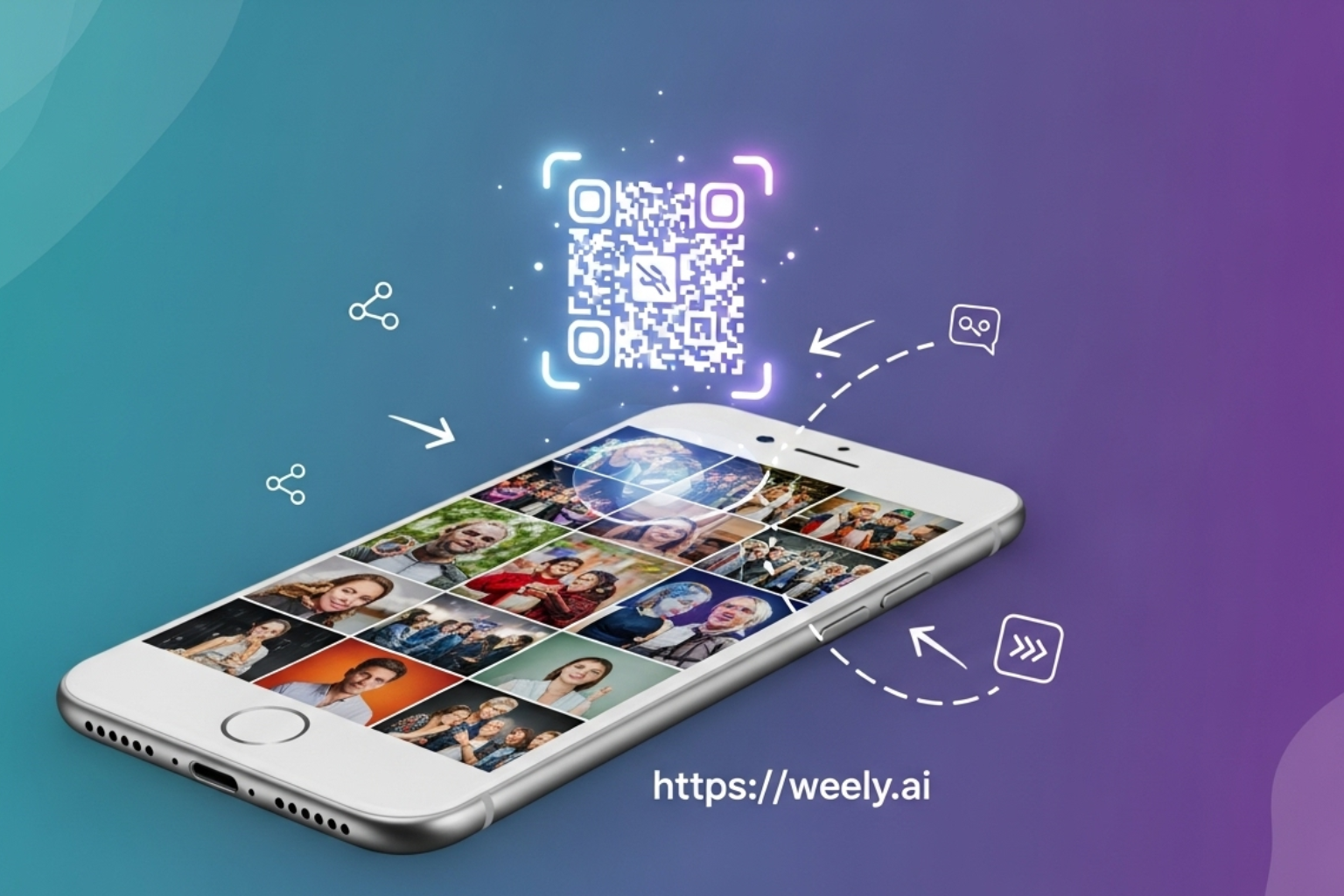 Instant photo sharing with QR codes at events QR code displayed for easy event photo sharing