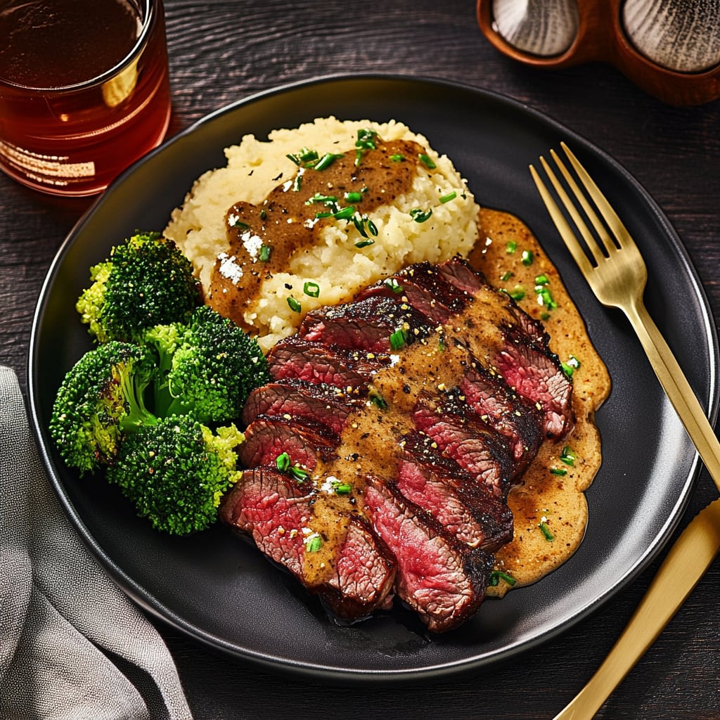 Bavette Steak & Roasted Garlic Pan Sauce: Juicy Delight