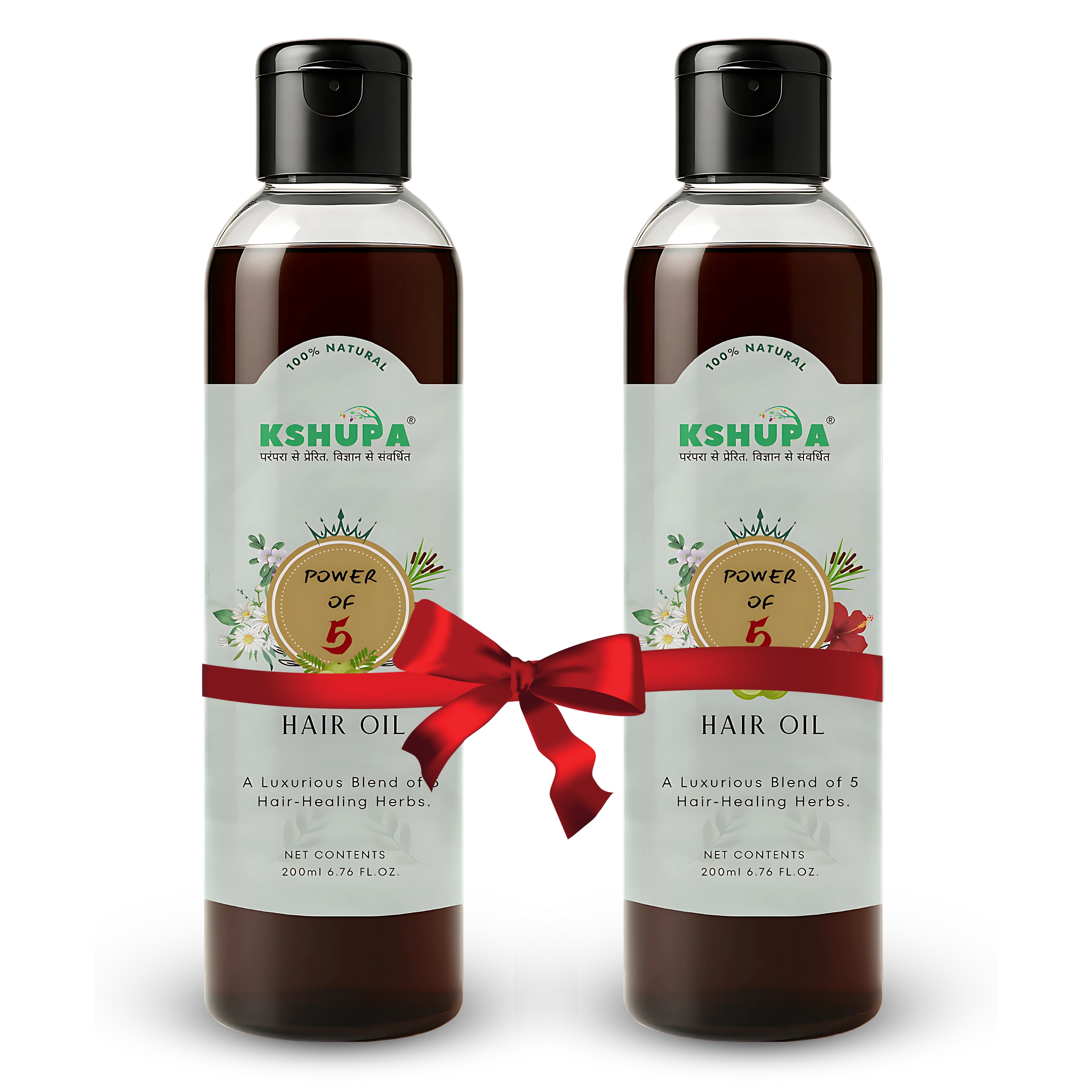 POWER OF 5 HAIR OIL | Pack of 2 (200ml x 2) | Bhringraj, Amla, Hibiscus, Brahmi & Motha