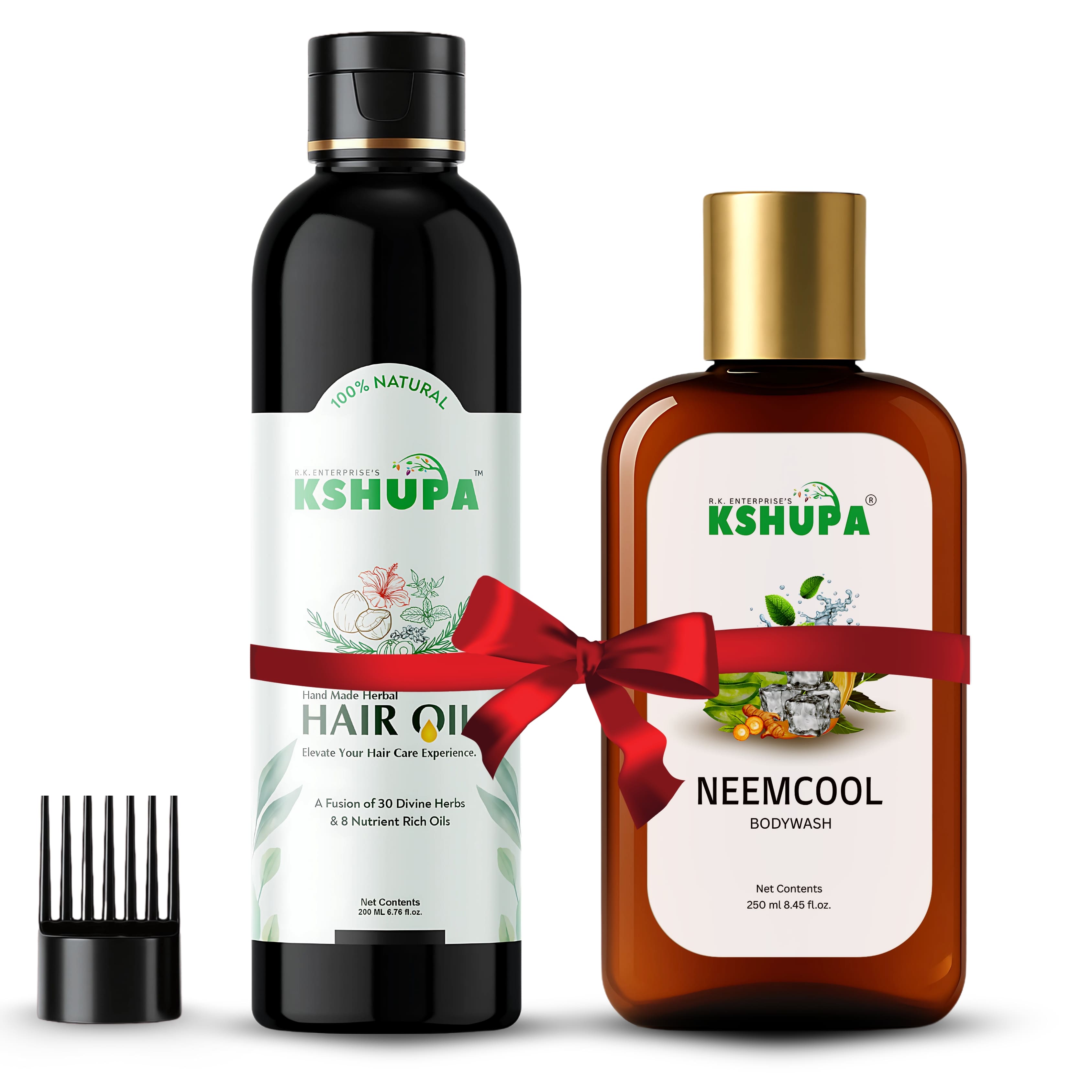 HERBAL HAIR & SKIN CARE COMBO | Handmade Herbal Hair Oil (200ml) + Neem Cool Body Wash (250ml) | Hair Fall Control & Skin Freshness