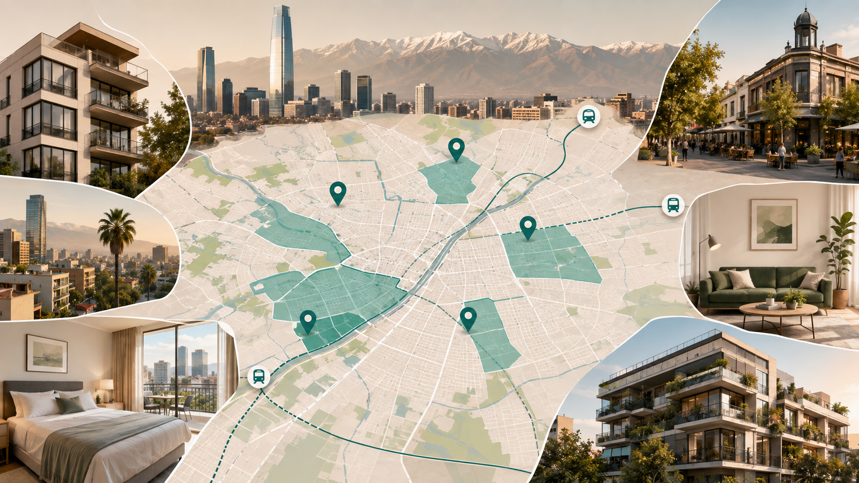 Mapa de Santiago con distintas zonas para renta corta
