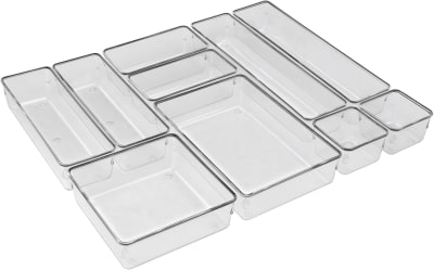 acrimet organizador modular para gavetas, bancadas e armários, plástico transparente, kit com 10 potes tamanhos sortidos, 979.0