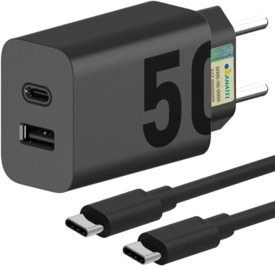 carregador super turbo 50w ultra rápido tipo c com carregamento rápido power delivery + cabo tipo c compatível com todos aparelhos type c premium (usb tipo c)