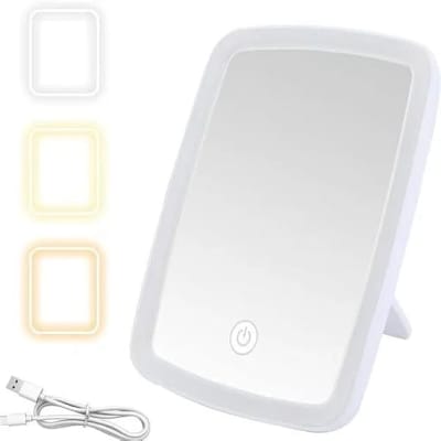 espelho de maquiagem portátil com led – recarregável usb – ideal para penteadeira, barbear e viagem