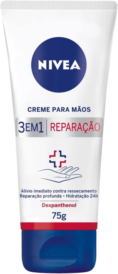 nivea creme para mãos reparação com dexpanthenol 75g, alívio do ressecamento, hidratação 24h, reparação profunda, uso diário, pele seca e extrasseca