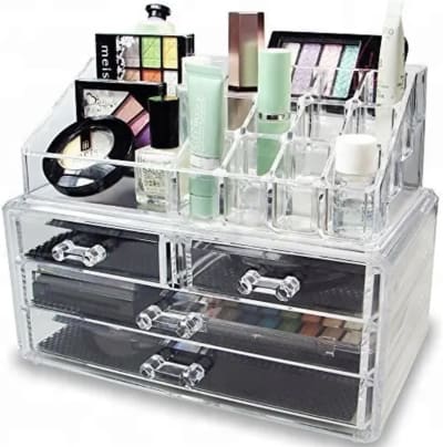 organizador acrílico 4 gavetas: make e cosméticos, 16 cavidades p/organização completa