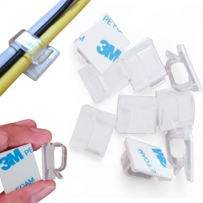 organizador de cabos e fios kit com 20 peças unidades clipes 13 mm autoadesivos fita 3m premium passa fio abraçadeira organizadores adesivo clips fixador fixação presilha autocolantes