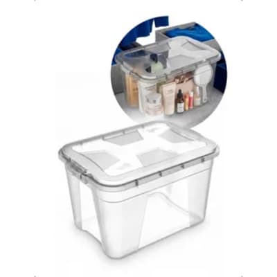 caixa organizadora transparente 56l grande baú multiuso com tampa e travas resistente empilhável para roupas brinquedos closet quarto dispensa armário lavanderia armazenamento ponte lar utilidades