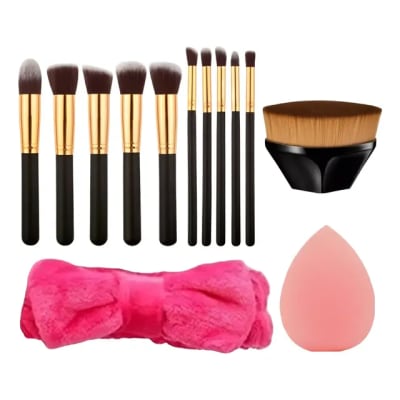 kit 11 pincéis maquiagem kabuki esponjinha faixa make-up preto