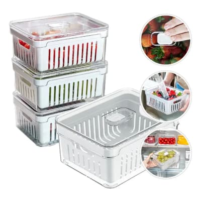 kit 4 organizadores geladeira 2,2 litros alimentos vegetais transparente