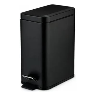 lixeira retangular com pedal slim inox 5 litros preto fosco - fechamento suave soft close - balde de plástico com alça - blend shoop