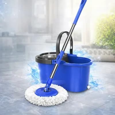 mop giratório preto cesto em inox cabo de 140cm 8 litros